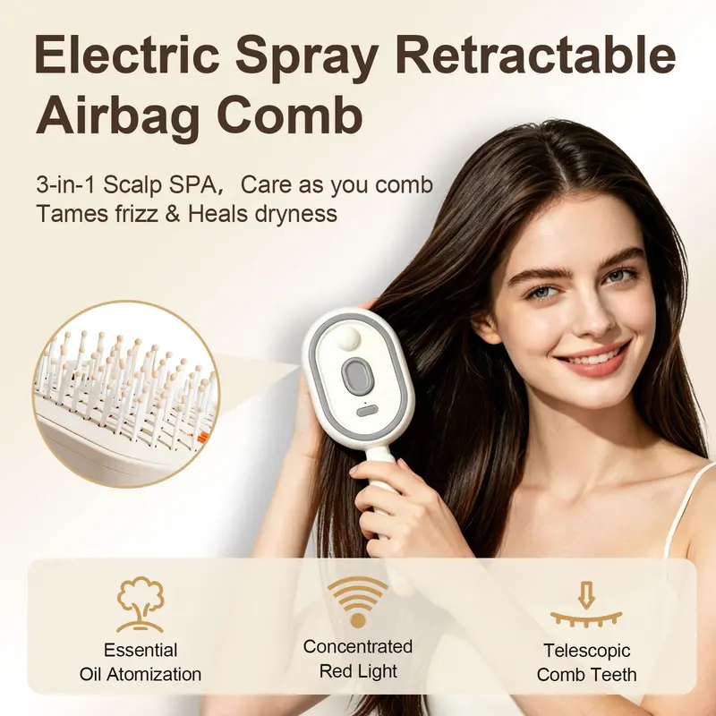 ✨Multifunctional Hair Care Comb | Built-in Mist Sprayer, Scalp Massager, Red Light, Smooth Tangled Frizzy Hair💧