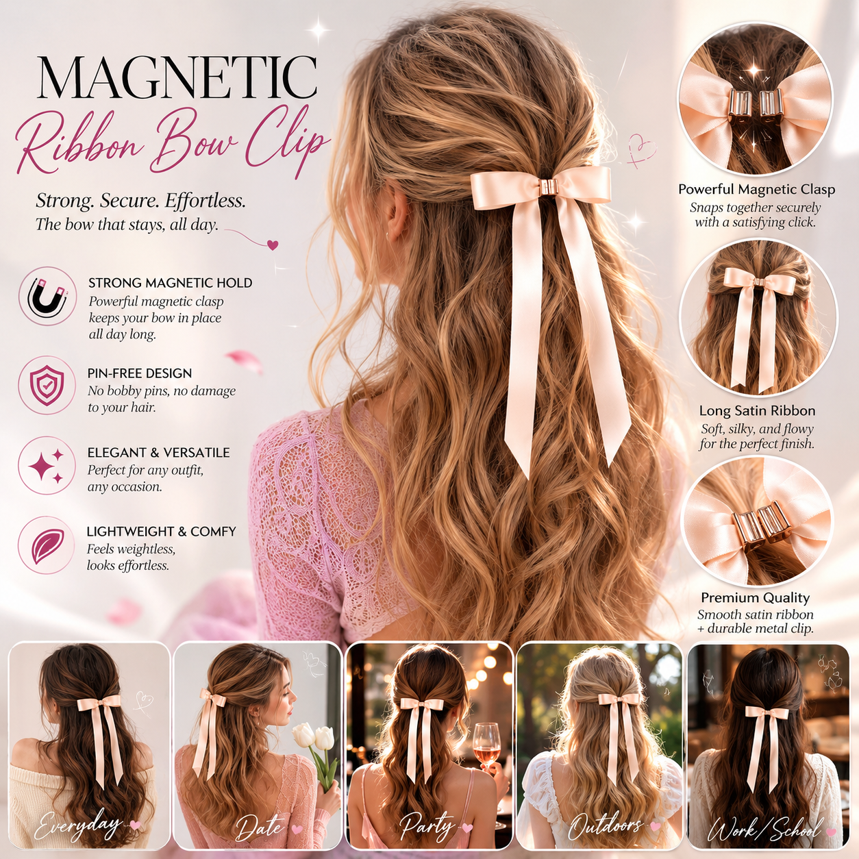 💖Metal Bow Magnetic Hair Clip 🎀