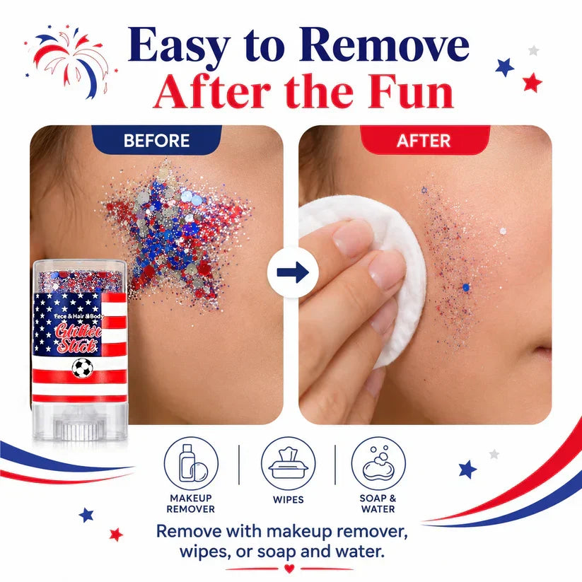3-in-1 Patriotic Glow😍✨Red, White & Blue Glitter Body Stick