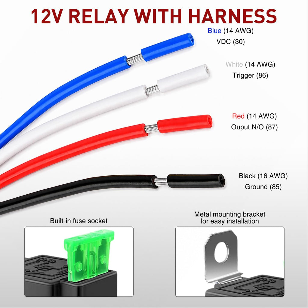 ⚡5 Pack 12V 30A 4 Pin Interlocking Automotive Fused Relay Switch Kit with Pre-Wired Harness