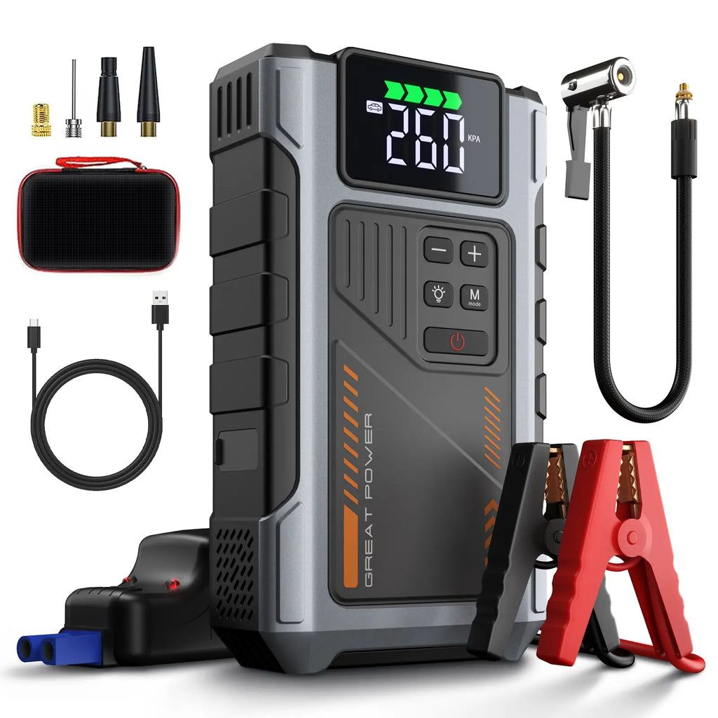 🔋10000A Car Jump Starter with Air Compressor – 7-in-1 Emergency Roadside Kit