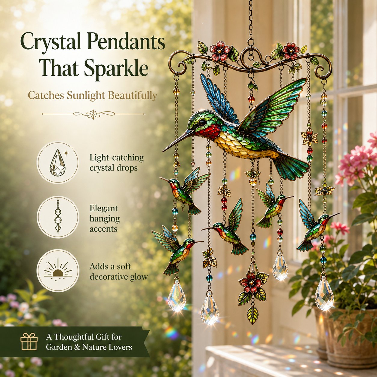 🌸Elegant Hummingbird Garden Wind Chime Suncatcher