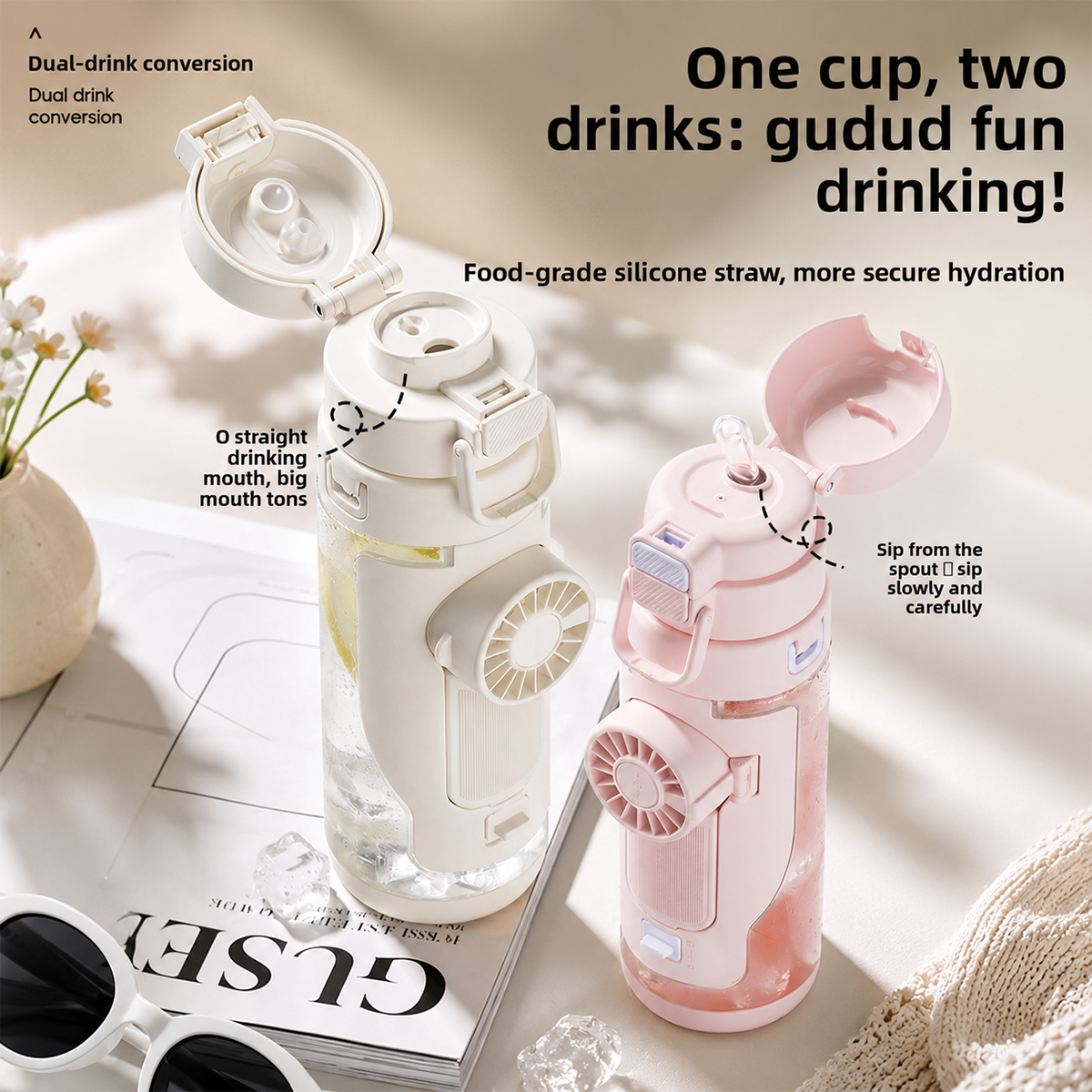 💨Spray Fan Cup – 2-in-1 Cooling Fan &amp; Double Drink Cup
