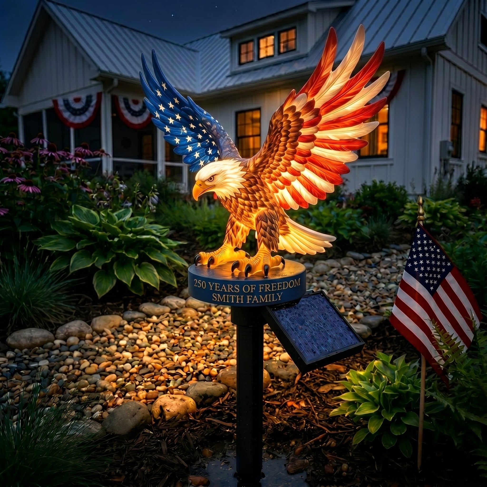 🦅 Personalized Solar Eagle Garden Light – A Glowing Tribute to American Freedom