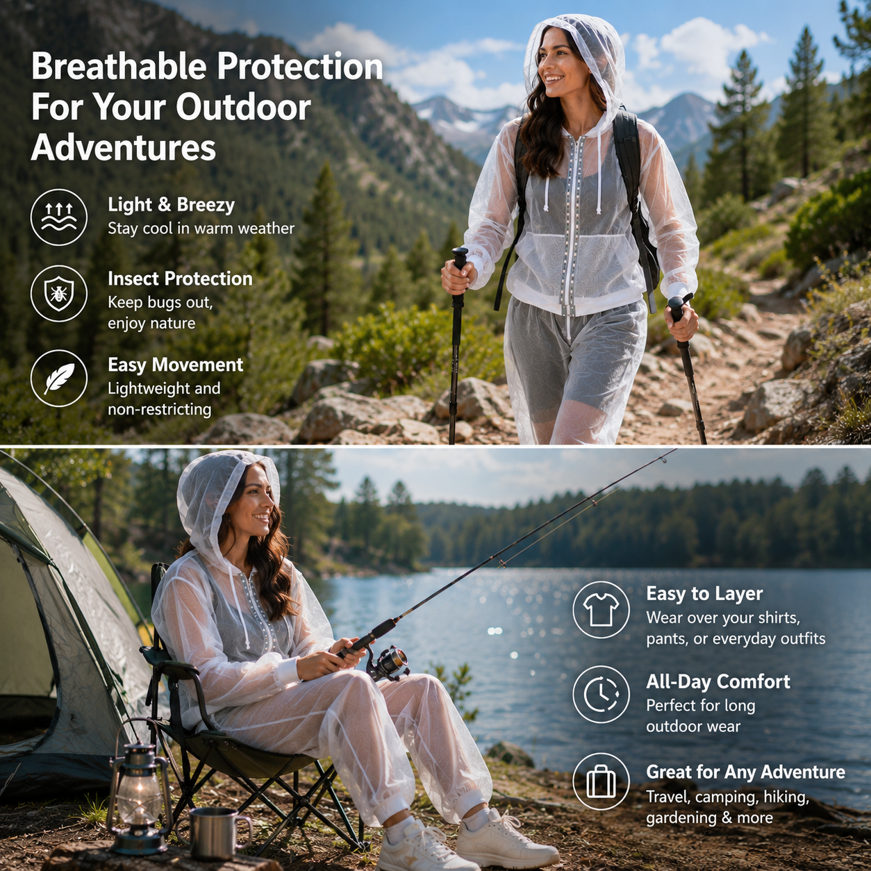 White Mesh Insect Protection Jacket | Lightweight Bug Barrier Outdoor Hoodie+Pant