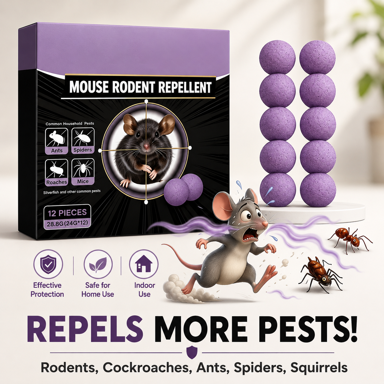 🔥 Limited Edition 50% OFF 🟣 Natural Peppermint Rodent Repellent Tablets – 12 Pack