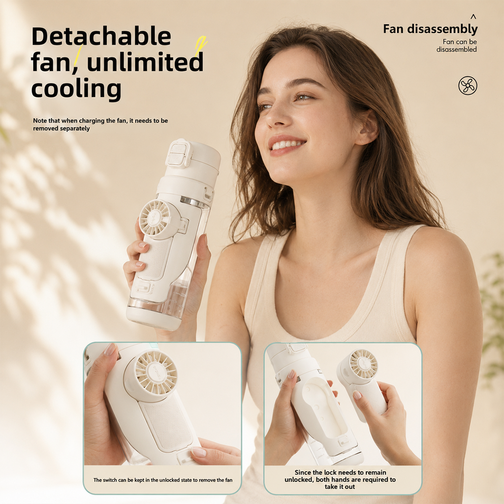 💨Spray Fan Cup – 2-in-1 Cooling Fan &amp; Double Drink Cup