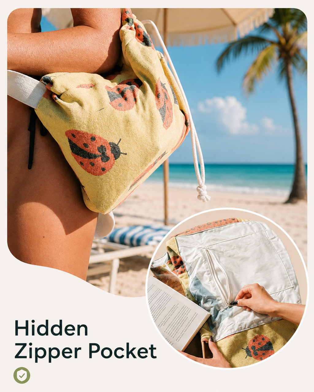 ⏰LAST DAY $20 OFF - 🏖️Sand Cloud 2-in-1 Turkish Cotton Towel Bag with Inner Zip Pocket & Sand-Repelling Fabric