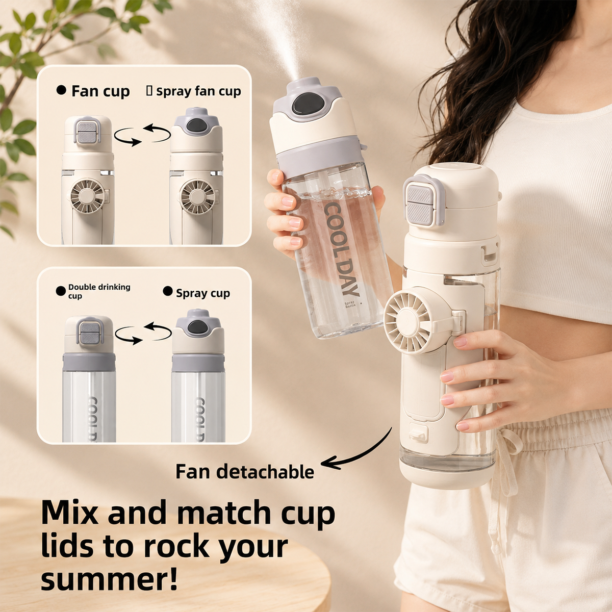 💨Spray Fan Cup – 2-in-1 Cooling Fan &amp; Double Drink Cup