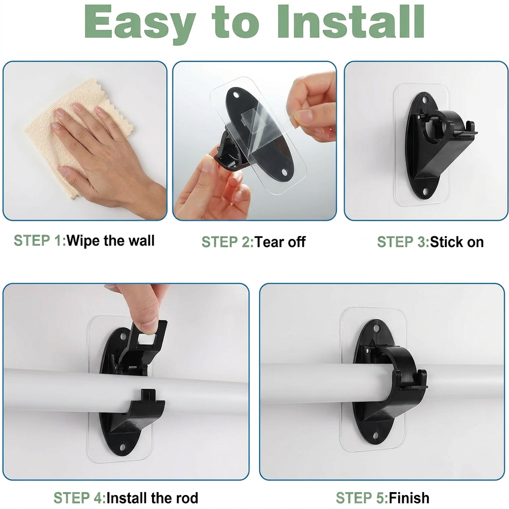 🏠🔨 New Self Adhesive Rod Brackets, No Drill Needed Curtain Rod Holders