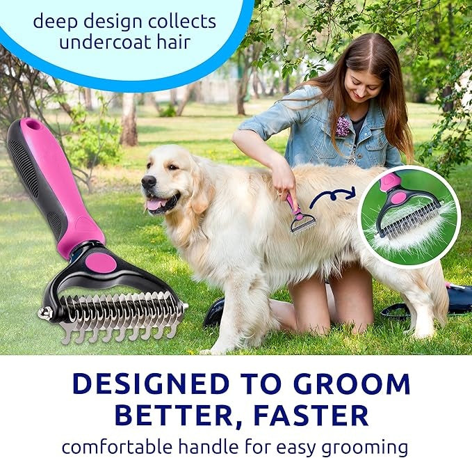 🐕Double-Sided Pet Grooming Rake – Dematting & Deshedding, Safe for All Coats