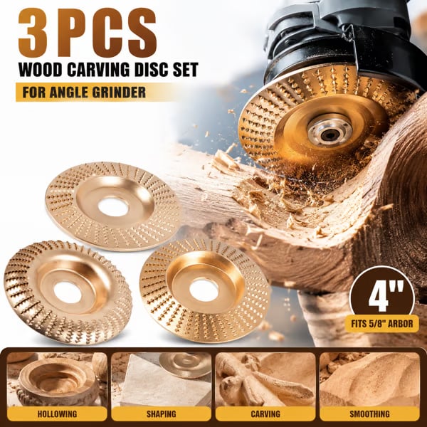 3PCS Tungsten Carbide Wood Carving & Shaping Discs for Angle Grinders