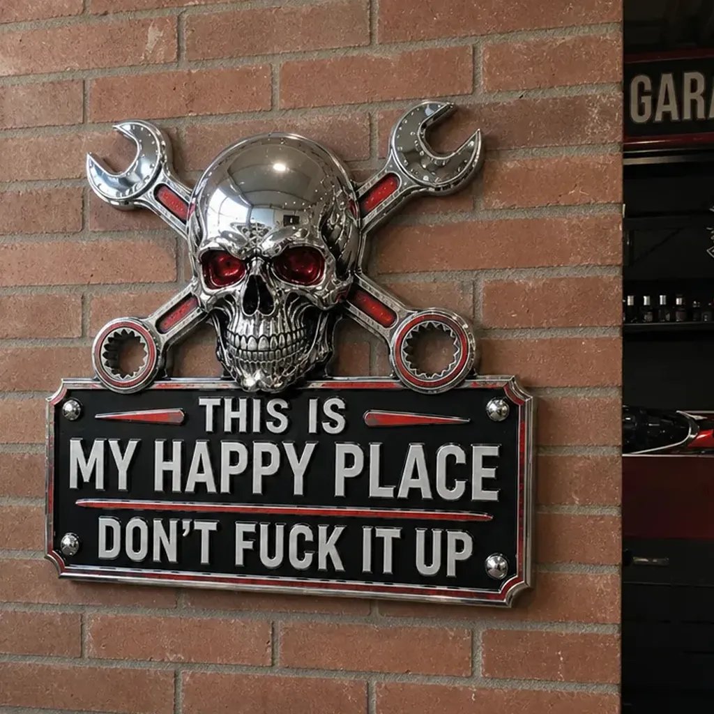 💀"This Is My Happy Place" Garage Wall Sign