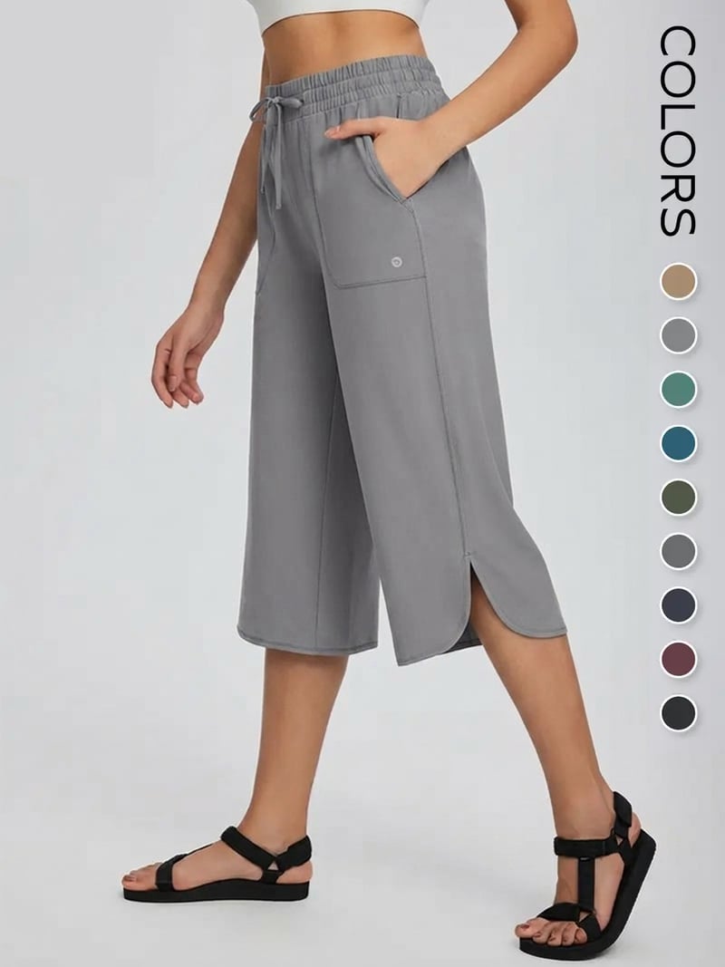 ⚡Women's Wide Leg Yoga Capris – High Waisted with Pockets, Quick Dry, Lightweight, UPF 50+ Sun Protection – Loose Comfy for Hiking, Gym, Travel & Outdoor Workout ☀️