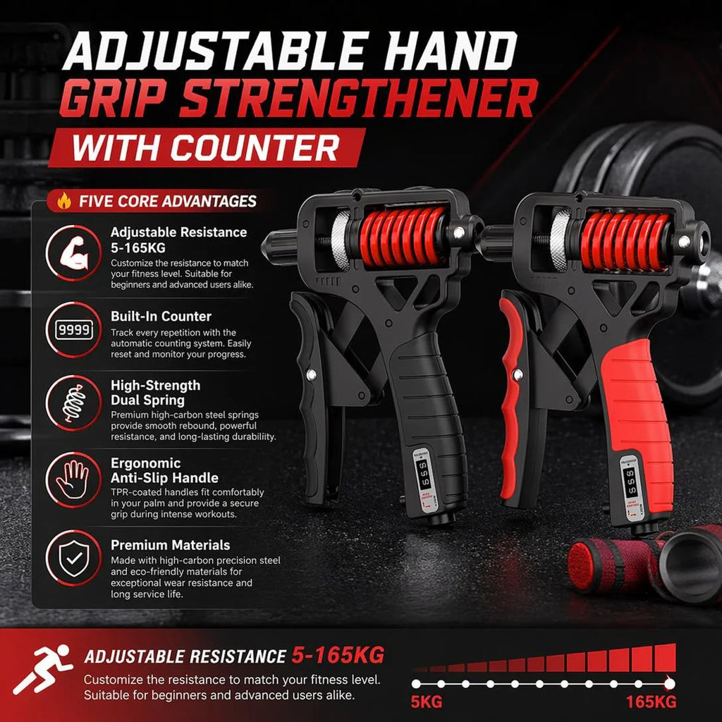 Adjustable Hand Grip Strengthener with Counter