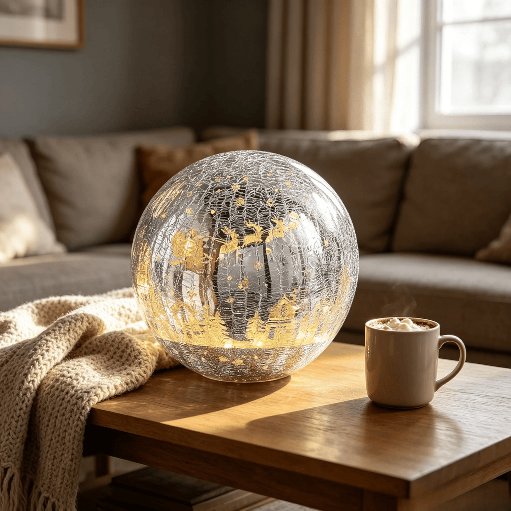 ✝️Light-up cracked glass ball with Jesus and reindeer design🫎