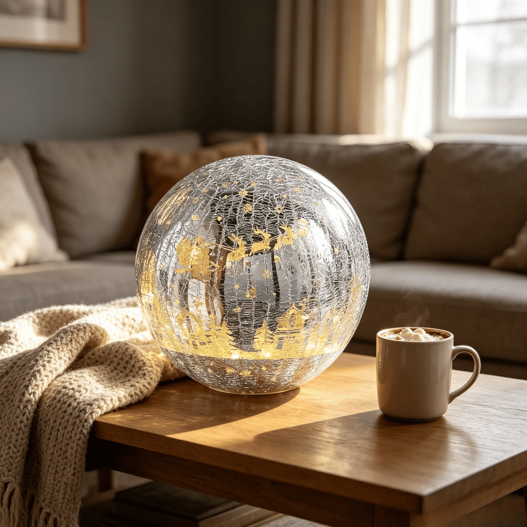 ✝️Light-up cracked glass ball with Jesus and reindeer design🫎