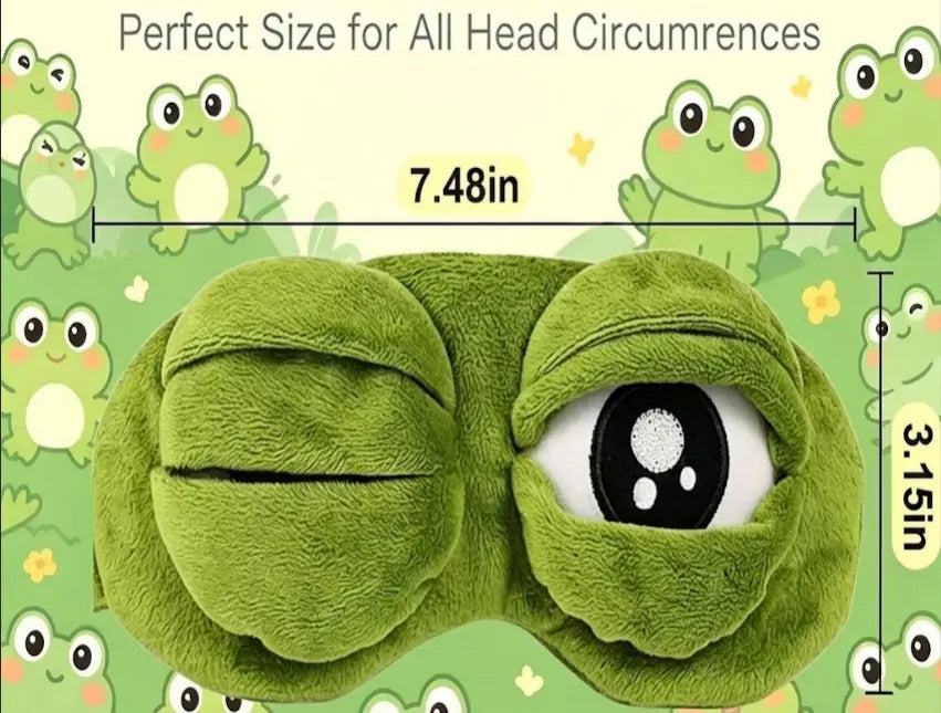 Cute Shiny Frog Plush Sleep Mask, soft cotton lining, lightweight light blocking, ideal for travel nap & rest.