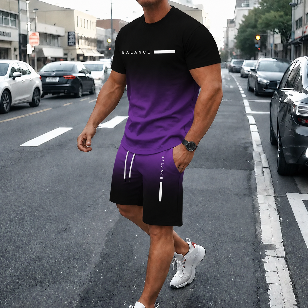 🔥Men’s Gradient Short Sleeve Tracksuit 2-Piece Set