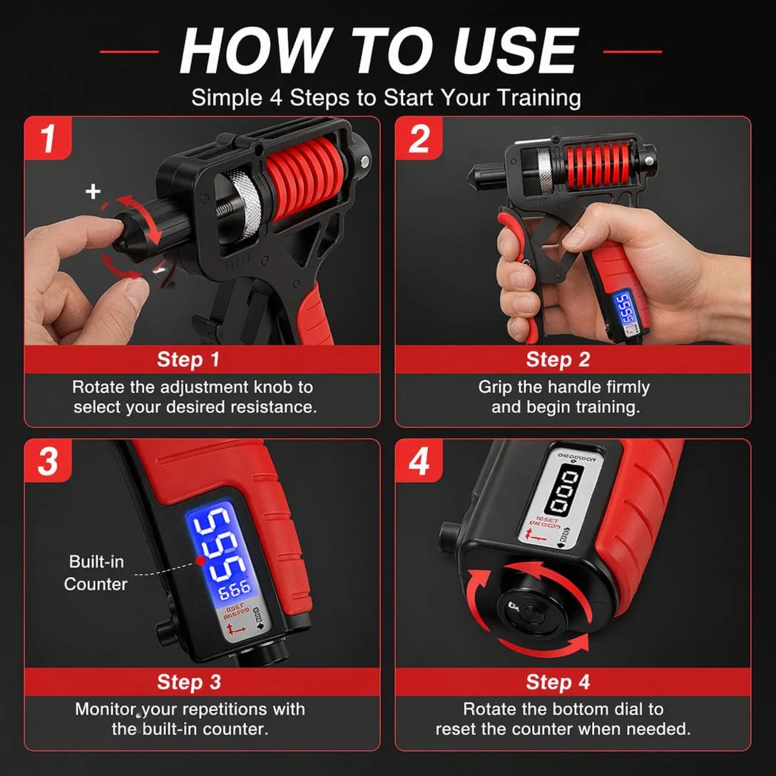 Adjustable Hand Grip Strengthener with Counter