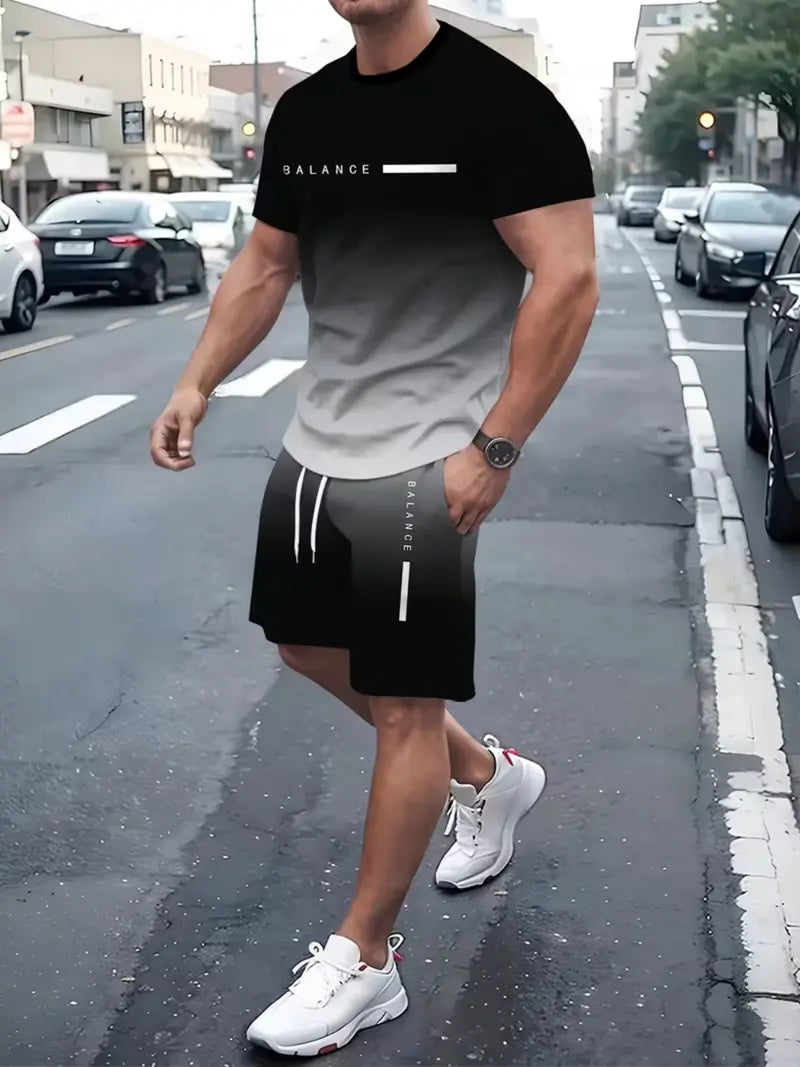 💯 Men’s Gradient Short Sleeve Tracksuit 2-Piece Set💥