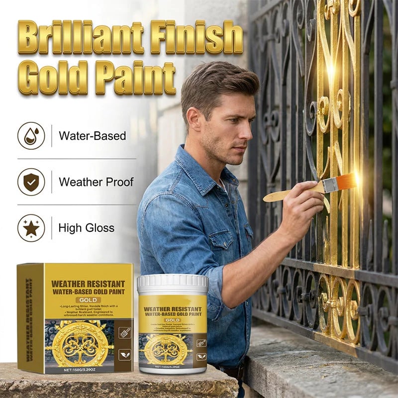 ✨Premium Weather Resistant Water-Based Gold Paint💛🎨Brilliant Metallic Shine That Lasts