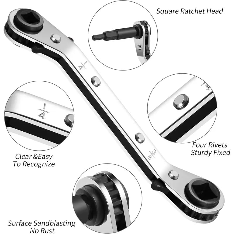 🔧 4-in-1 HVAC Ratchet Service Wrench Set with S2 Hex Bit Adapters