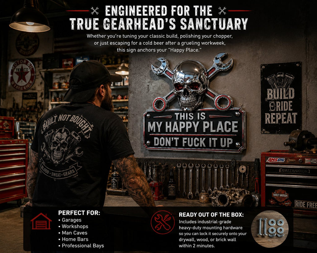 💀"This Is My Happy Place" Garage Wall Sign
