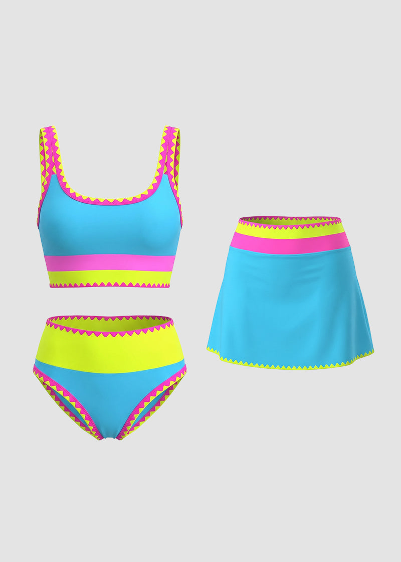 ✨Color Contrast Patchwork Nylon Sporty 3 Piece Bikini Sets