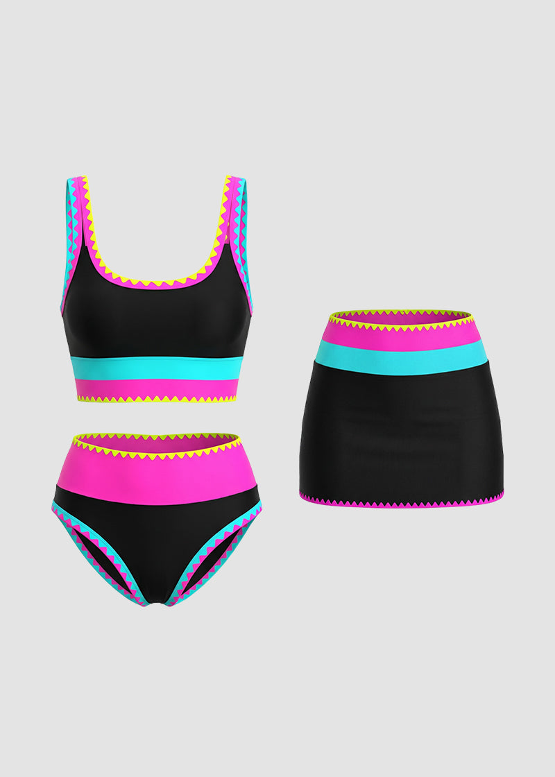 ✨Color Contrast Patchwork Nylon Sporty 3 Piece Bikini Sets