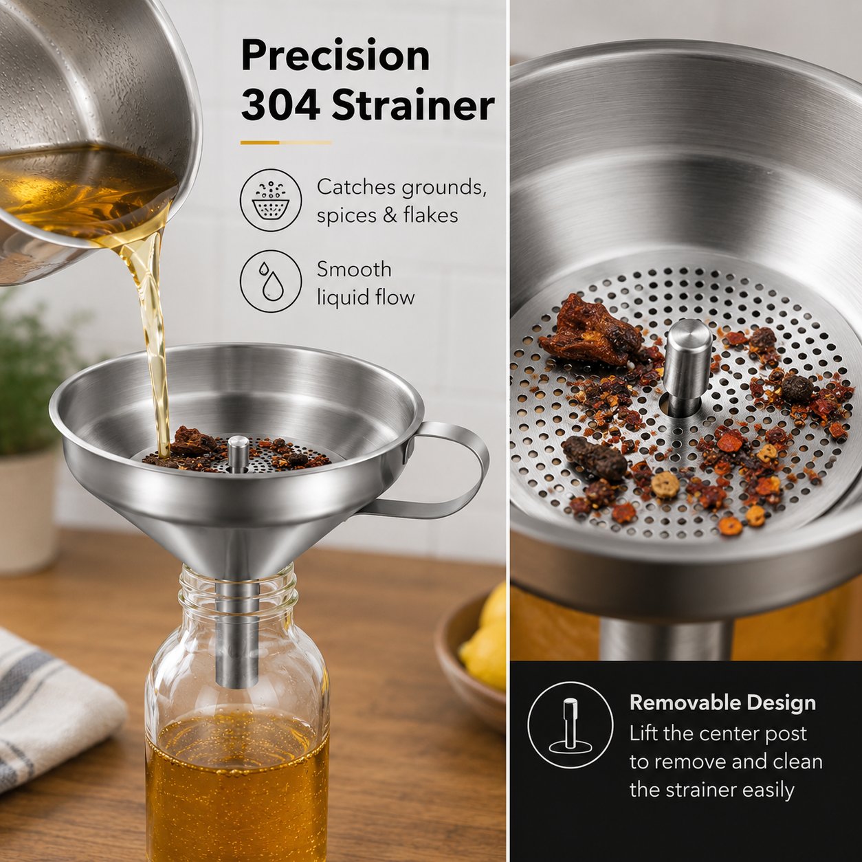 🍳 Heavy-Duty Thickened Stainless Steel Kitchen Funnel with 304 Strainer