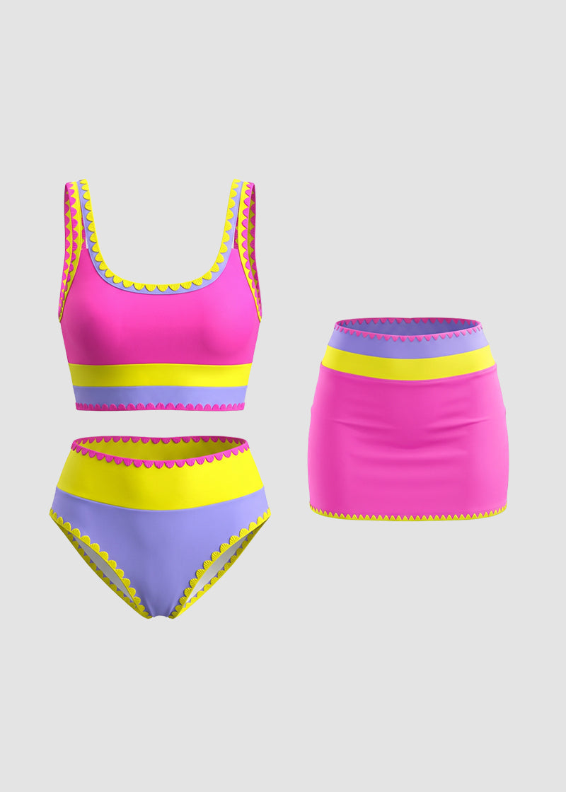 ✨Color Contrast Patchwork Nylon Sporty 3 Piece Bikini Sets