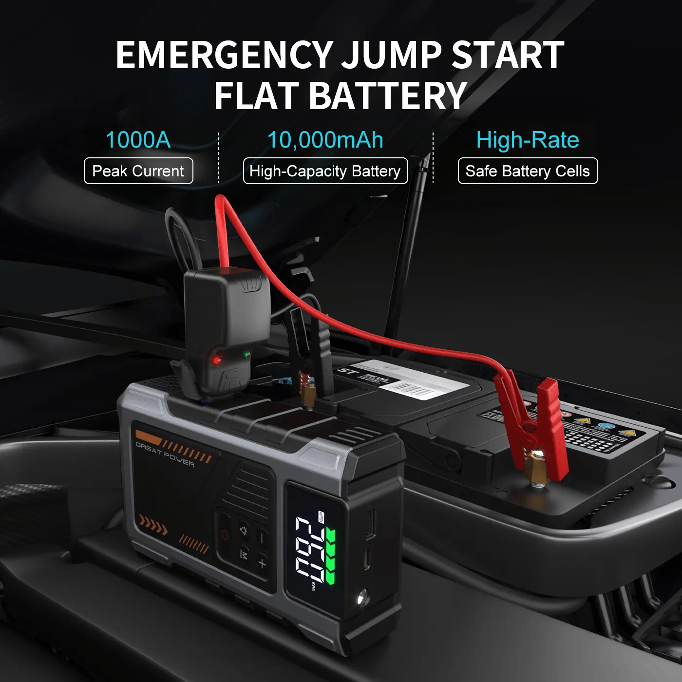 🔋10000A Car Jump Starter with Air Compressor – 7-in-1 Emergency Roadside Kit