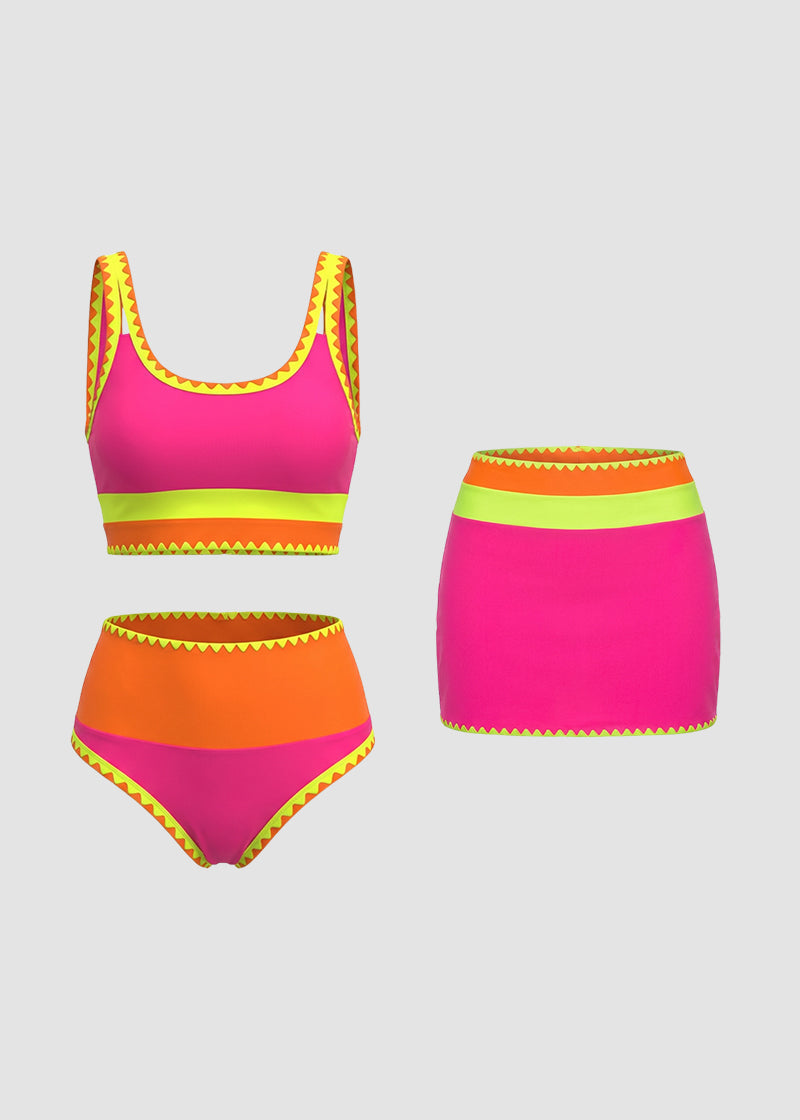 ✨Color Contrast Patchwork Nylon Sporty 3 Piece Bikini Sets