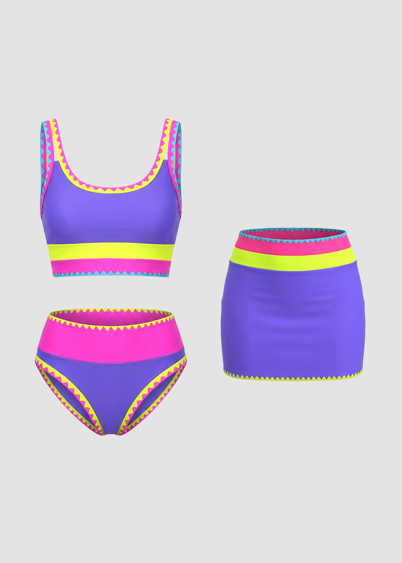 ✨Color Contrast Patchwork Nylon Sporty 3 Piece Bikini Sets