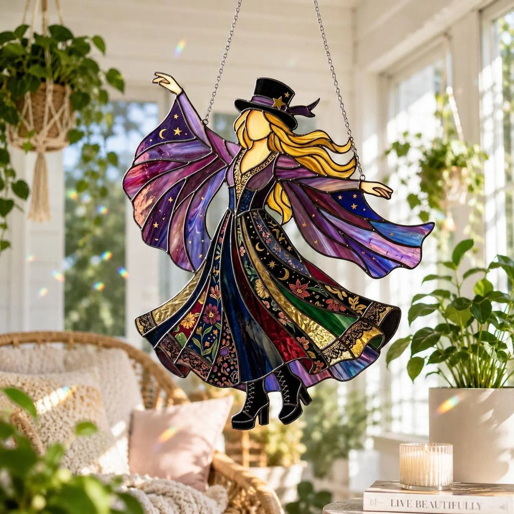 💥 LAST DAY 57% OFF - 💃 Rock Goddess Stevie 🤘 Handmade Stained Glass Spinning Suncatcher