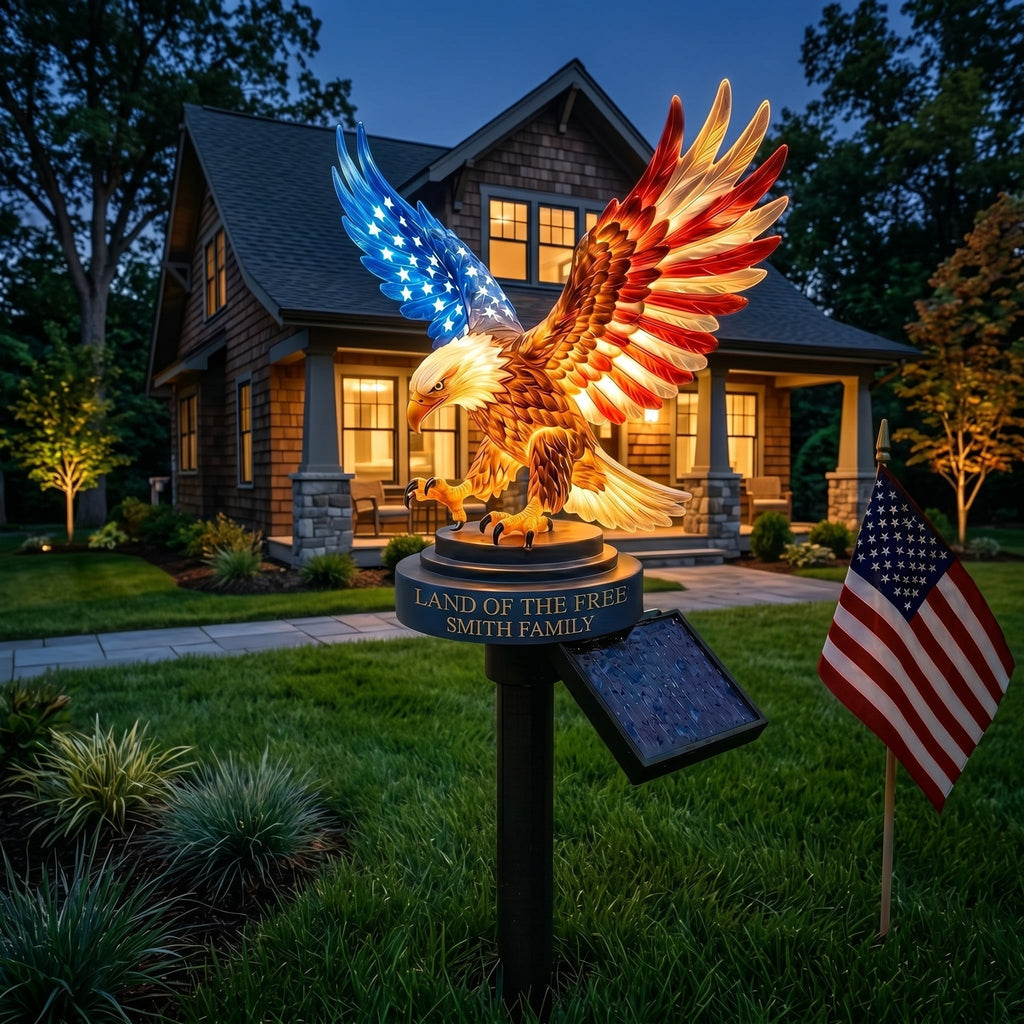 🦅 Personalized Solar Eagle Garden Light – A Glowing Tribute to American Freedom