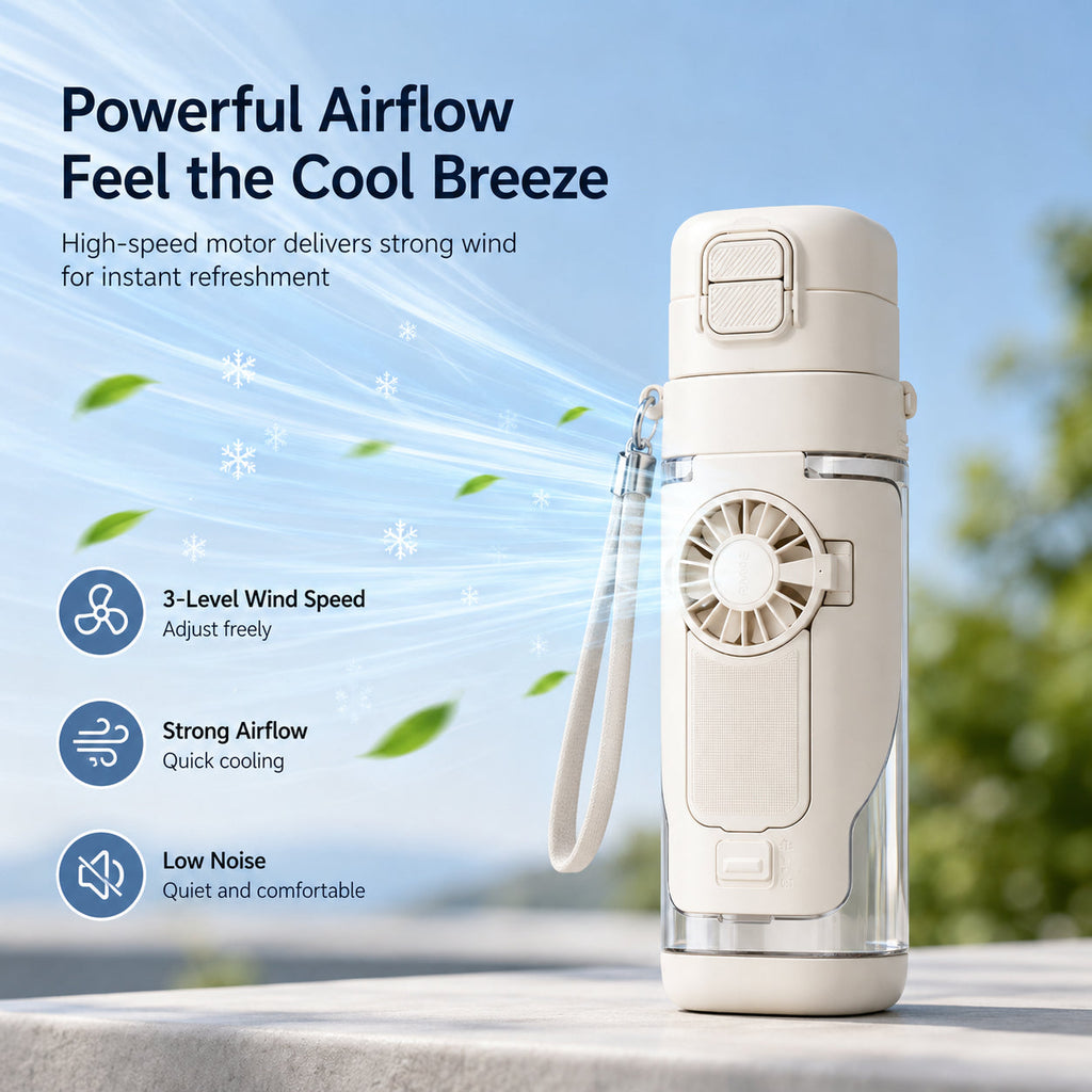 💨Spray Fan Cup – 2-in-1 Cooling Fan &amp; Double Drink Cup