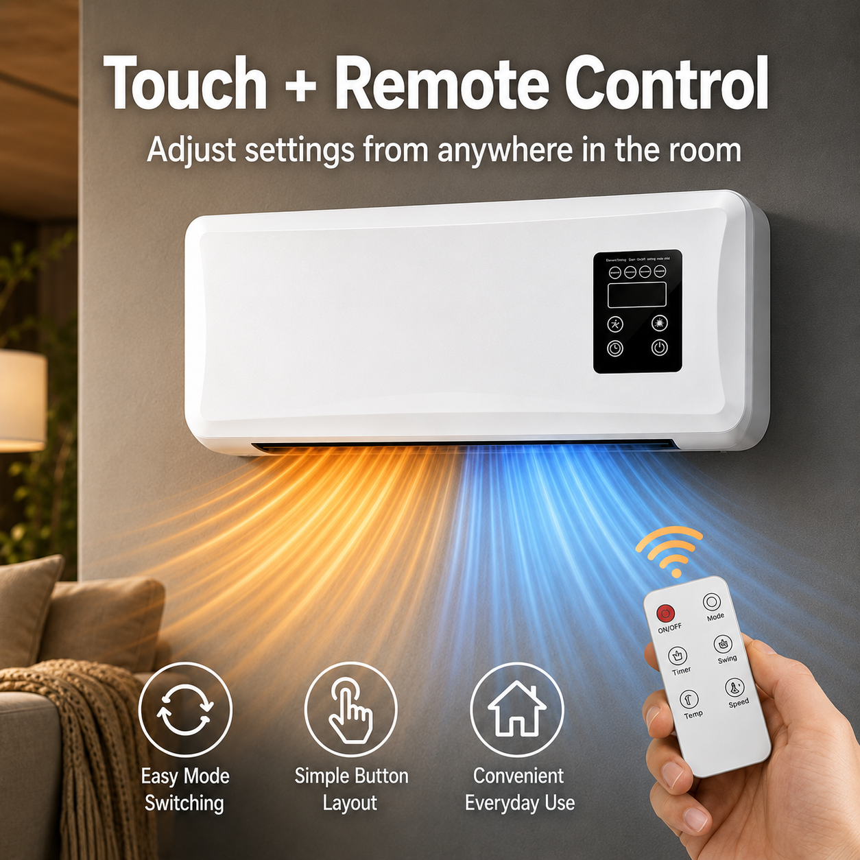2-in-1 Wall Mounted Air Cooler & Heater with Remote Control