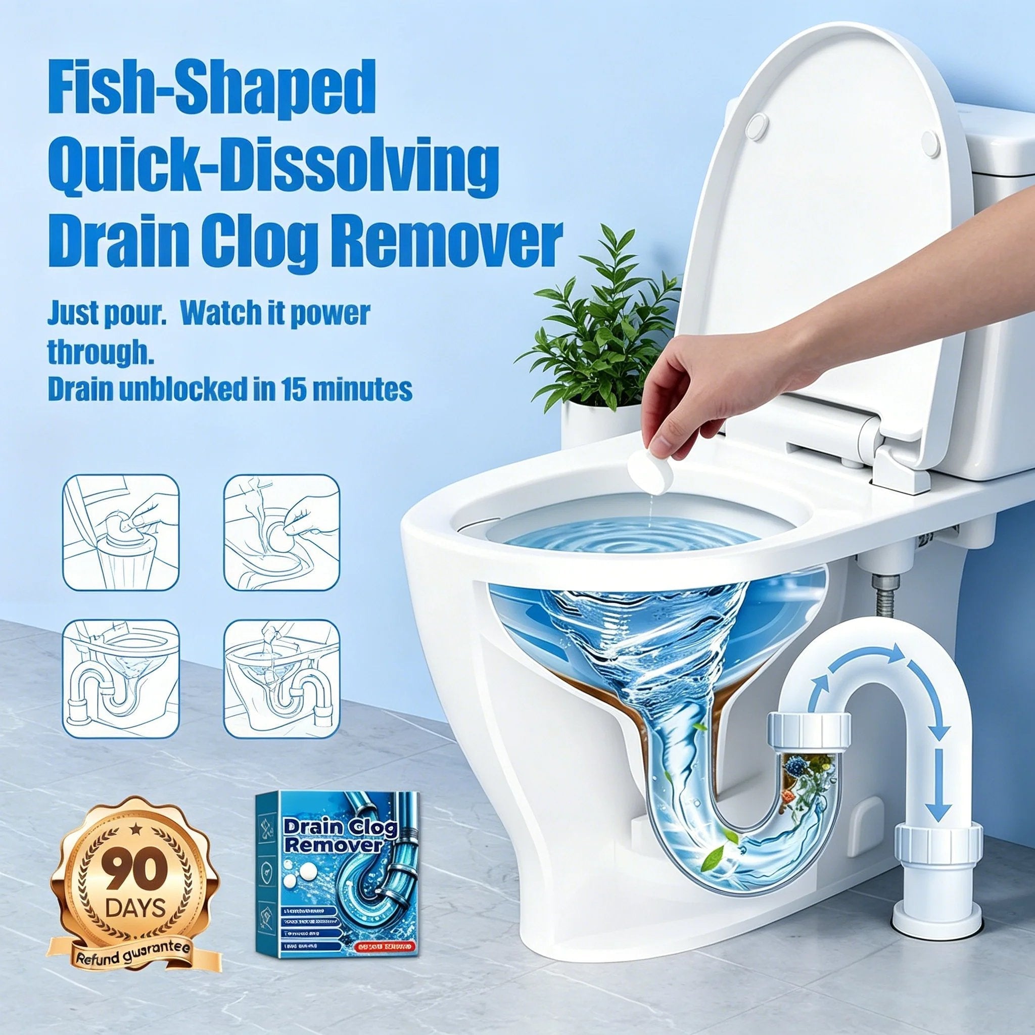 Fast Dissolve Drain Clog Remover Tablets Household Pipe Deodorant Cleaner