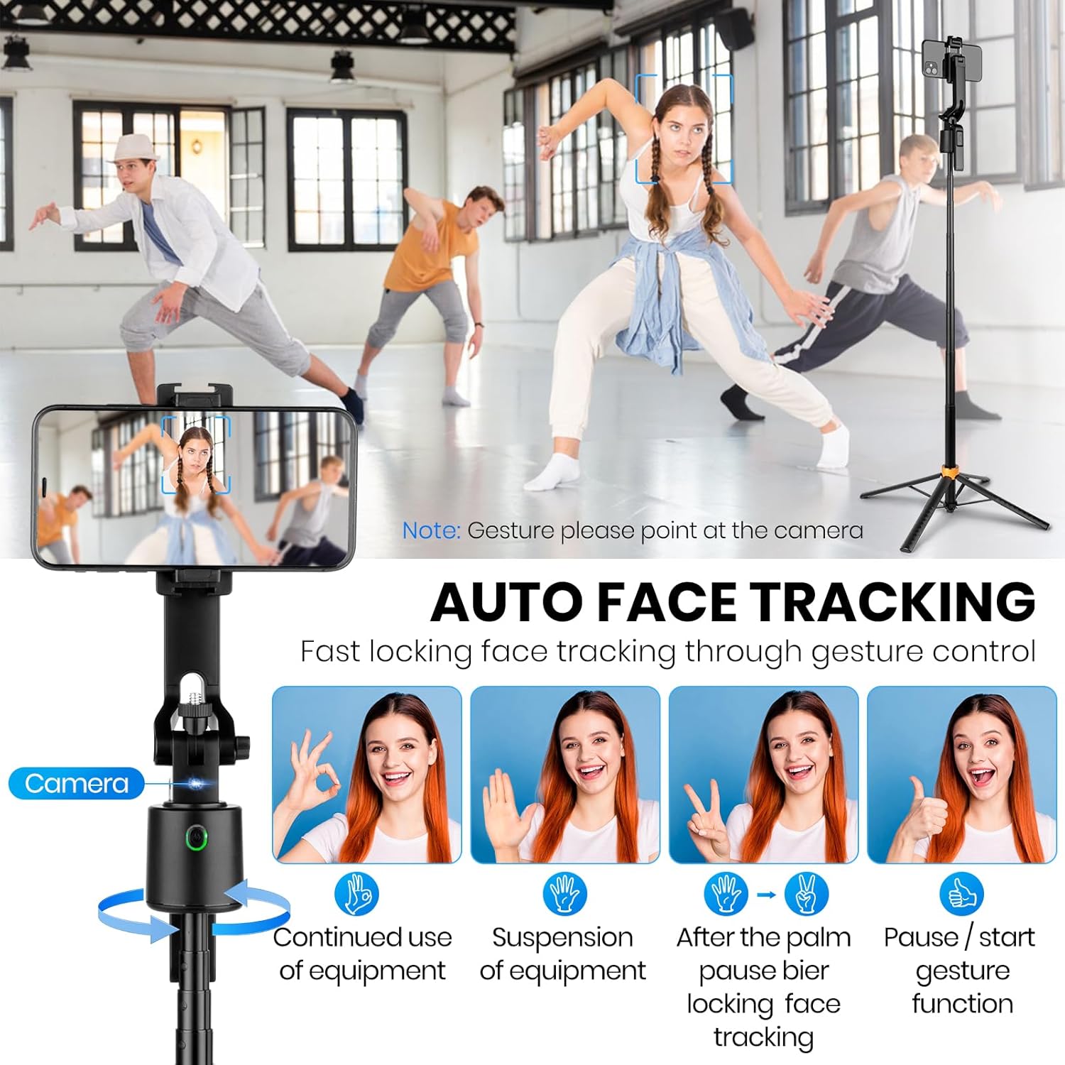 360° AI Auto Tracking Tripod with Gesture Control