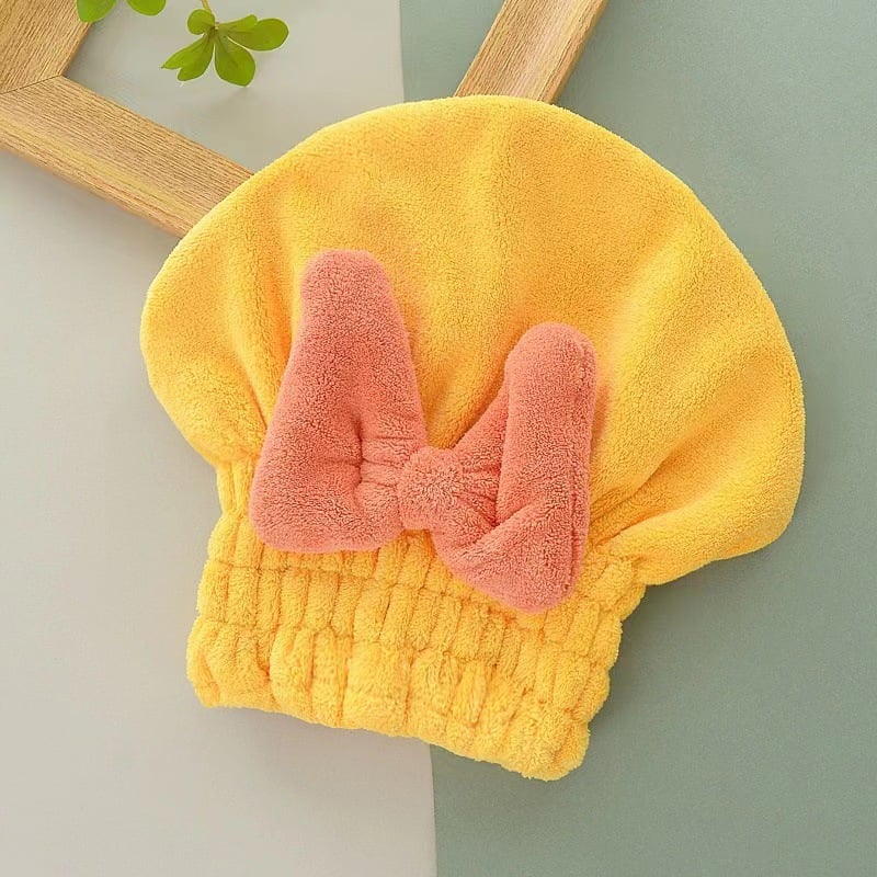 Soft Coral Fleece Hair Drying Cap With Cute Bow🎀