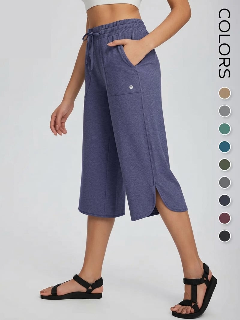 ⚡Women's Wide Leg Yoga Capris – High Waisted with Pockets, Quick Dry, Lightweight, UPF 50+ Sun Protection – Loose Comfy for Hiking, Gym, Travel & Outdoor Workout ☀️