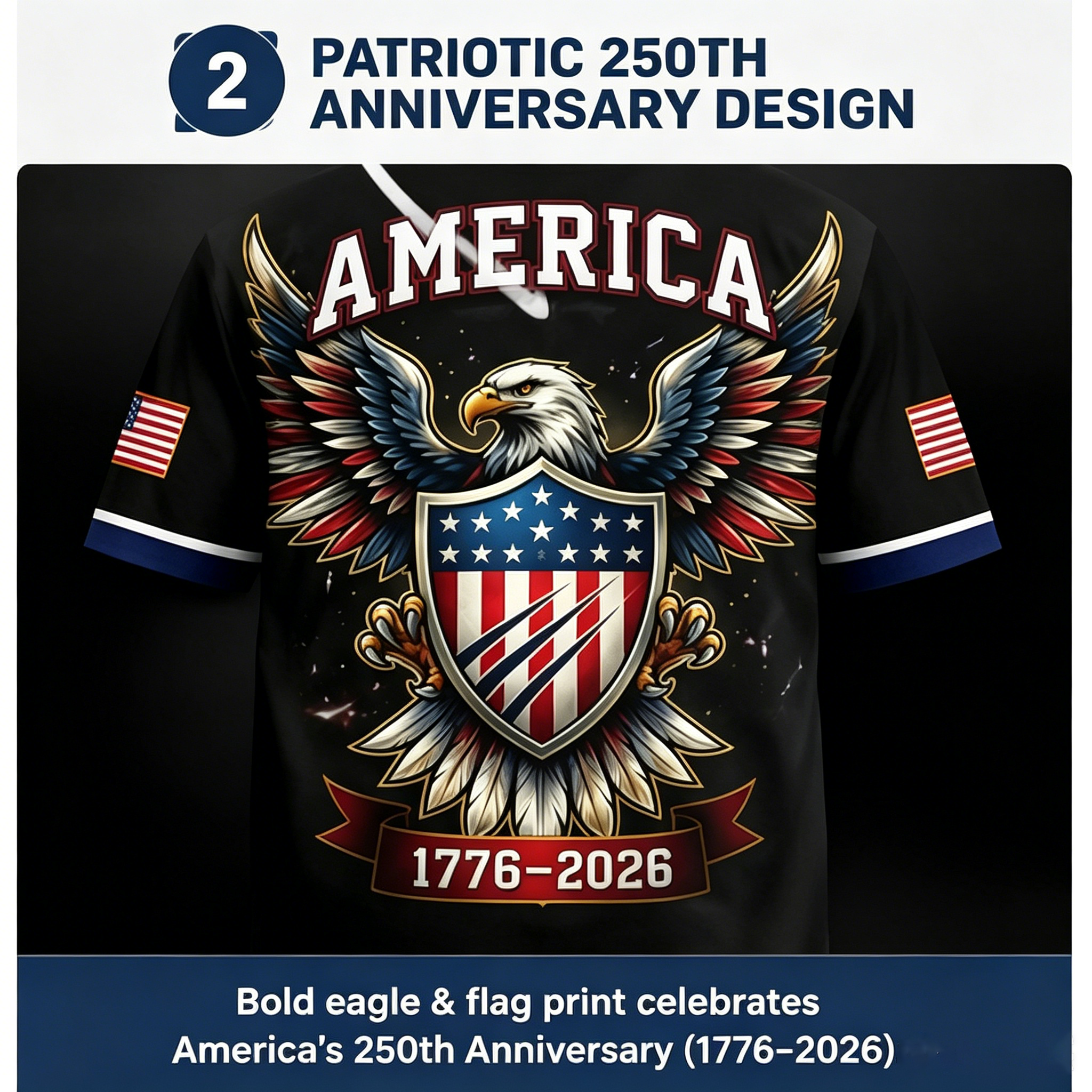 🦅USA 250th Anniversary All-Over Print Patriotic Baseball Jersey
