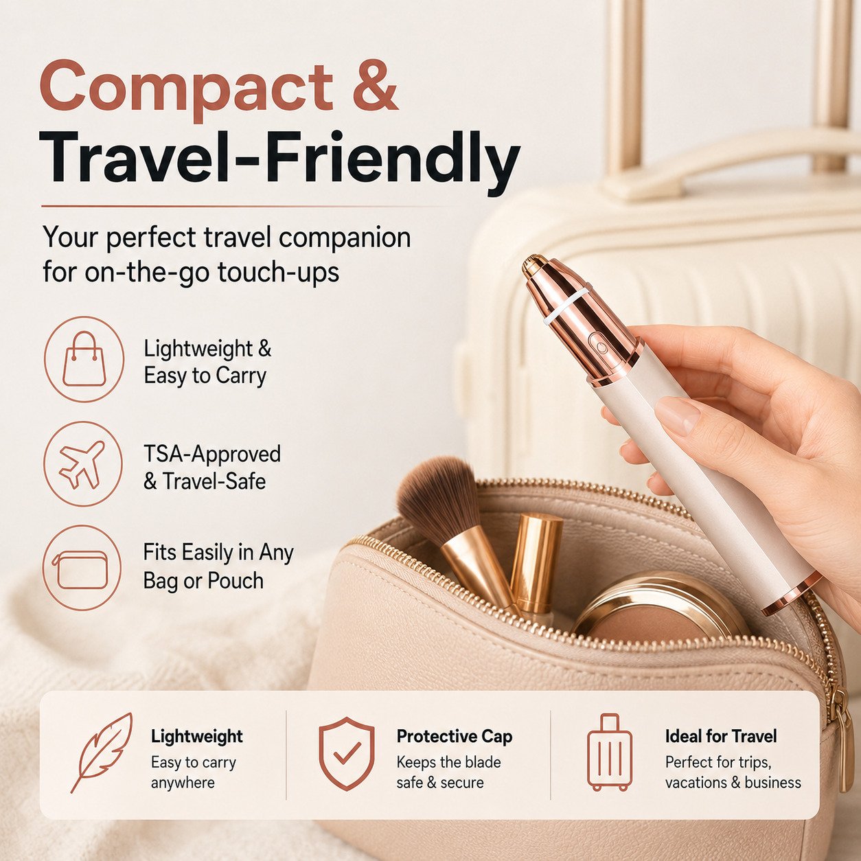 2-in-1 Rechargeable Facial Hair Remover & Eyebrow Trimmer with LED Light