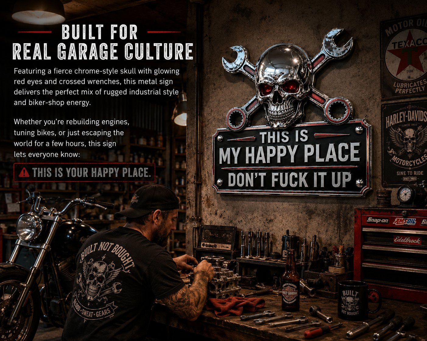 💀"This Is My Happy Place" Garage Wall Sign