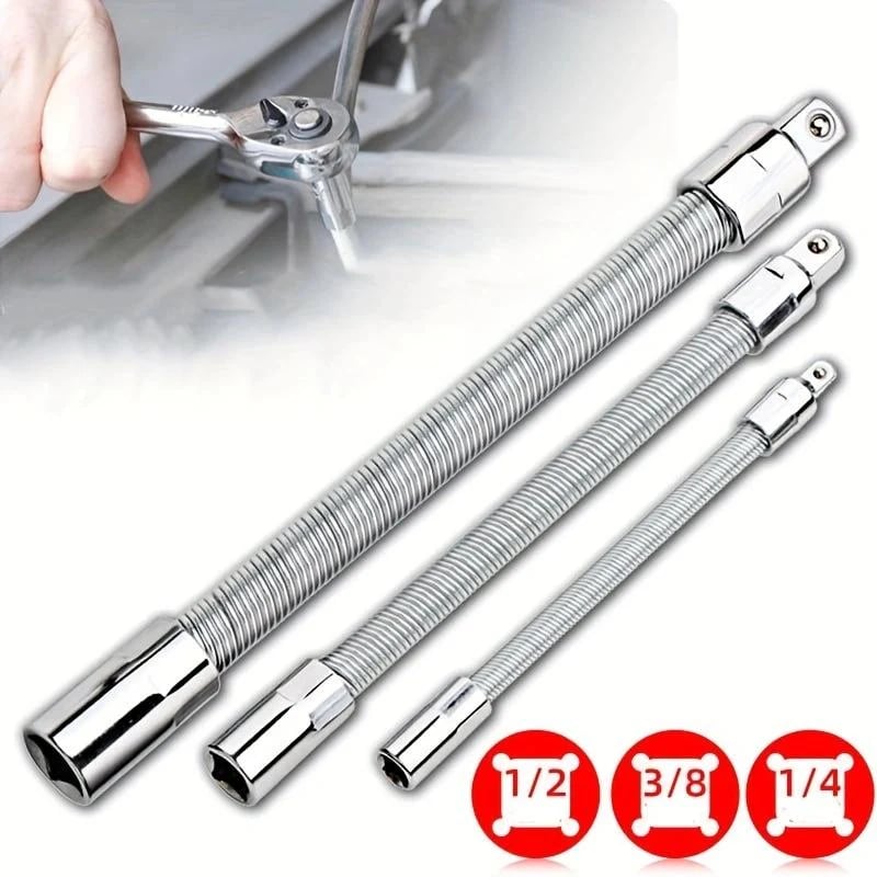 Flexible Socket Extension Bar Set – Bendable Ratchet Wrench Extensions for Tight Spaces, Carbon steel Automotive Repair Tool Kit