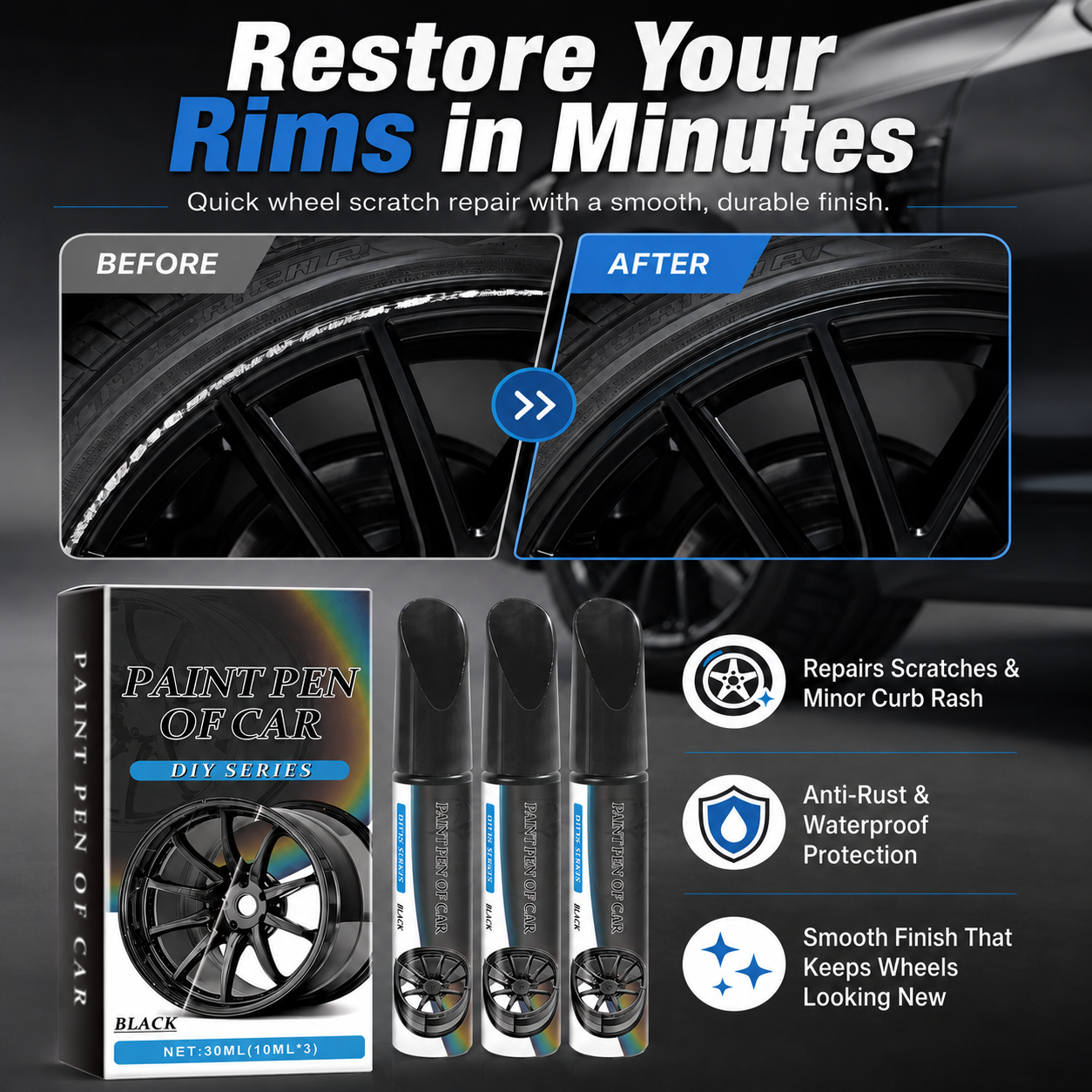 Wheel Scratch Repair Pen — Fix Curb Rash in 10 Min | Rust-Proof Formula