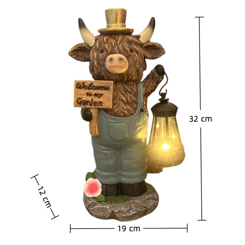 Solar-Powered Scottish Highland Bull Garden Welcome Light
