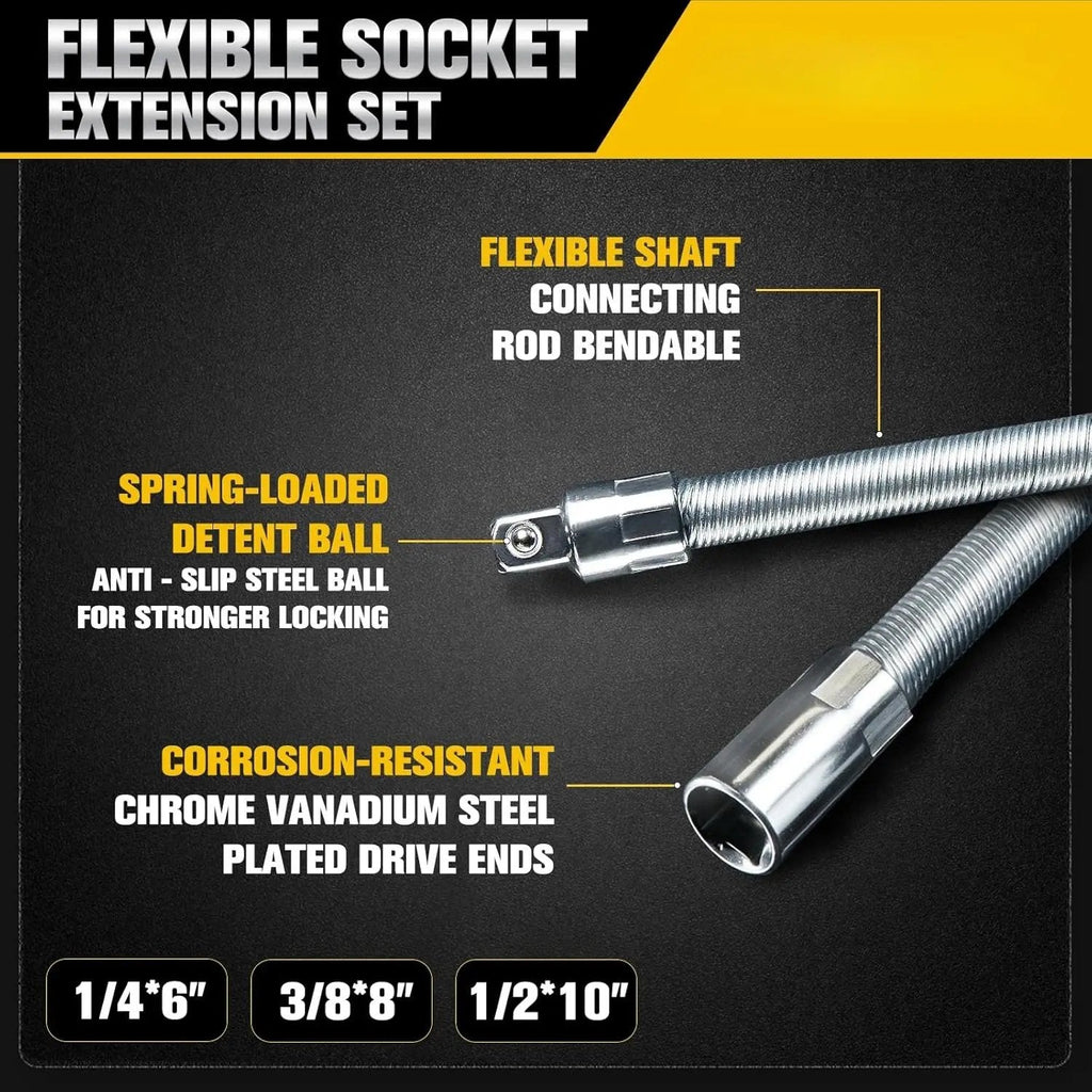 Universal Flex Head Socket Adapter Set – Reach Tight Bolts Faster in Hard-to-Access Spaces-The Must-Have Tools for Mechanics, DIYers & Garage Work
